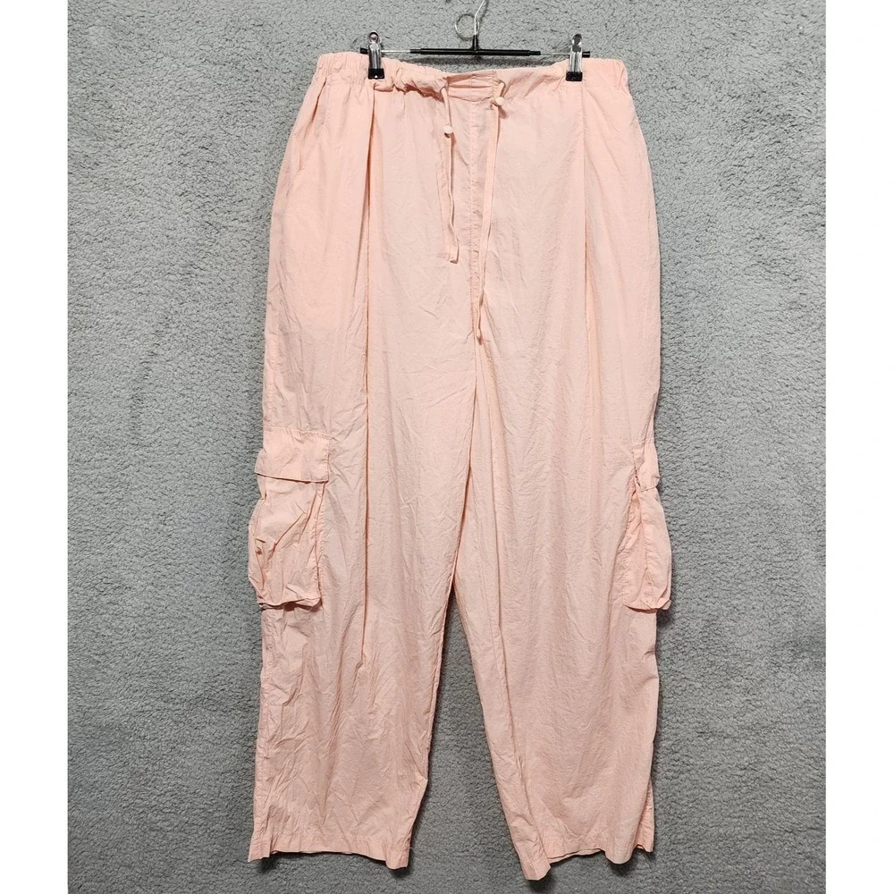 Blank‎ nyc Womens Nylon Wide Leg Wind Pants Elastic Waist Size Large Pink Cargo